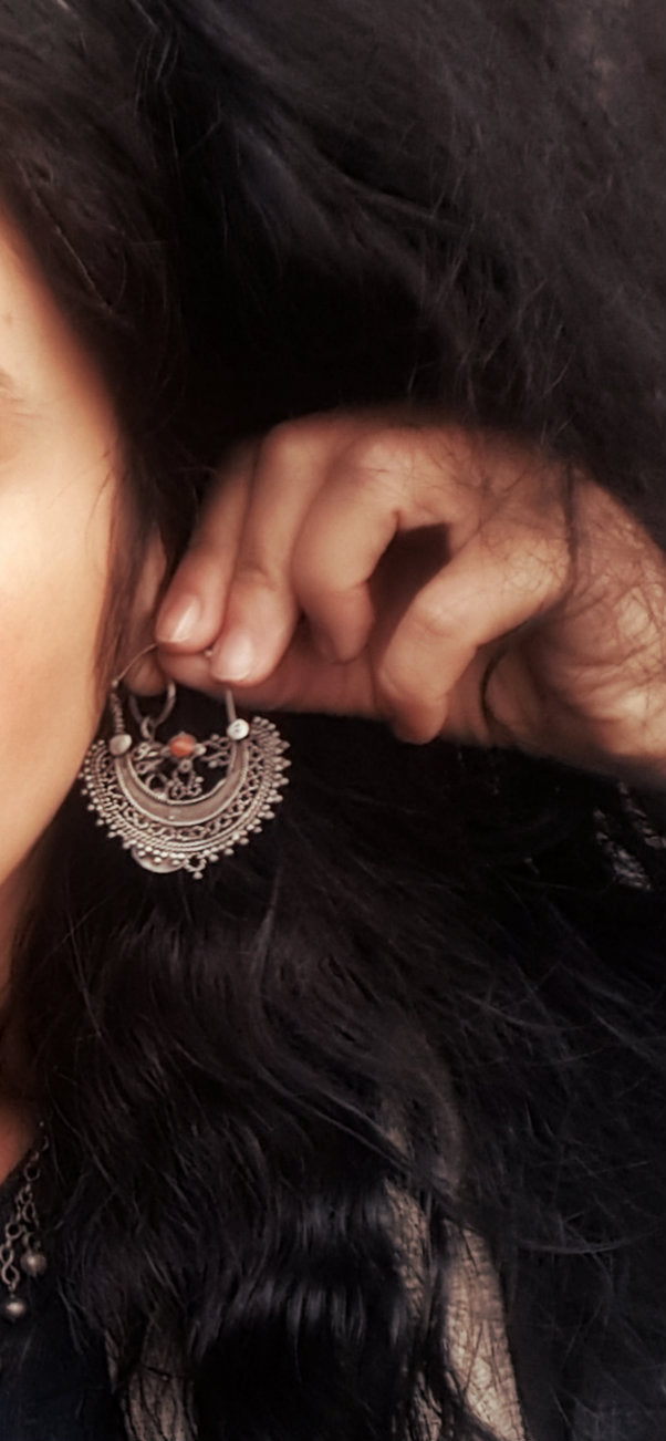 Old Afghani Coral Hoop Earrings
