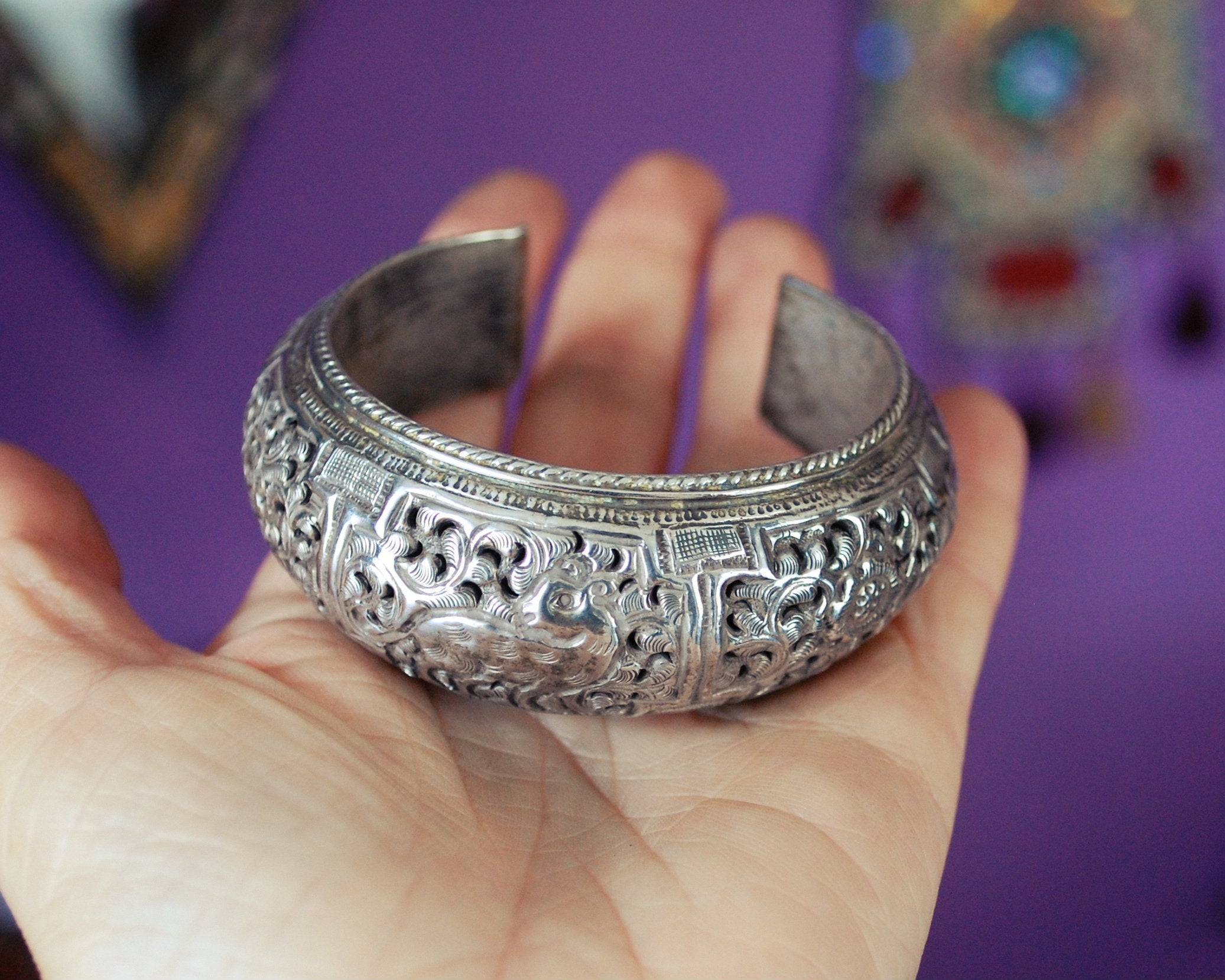 Nepali Repoussee Bracelet with Deer