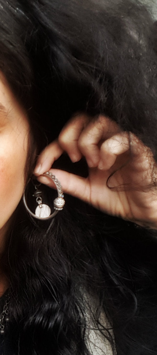 Ethnic Hoop Earrings with Moonstone - LARGE