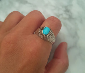 Afghani Silver Turquoise Ring - Size 8.5