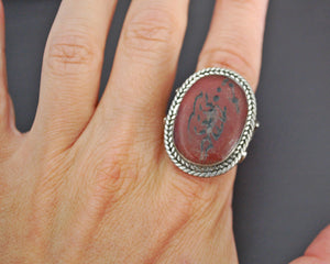 Afghani Crescent Moon Scorpion Intaglio Ring - Size 7.5