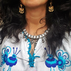 Indian Silver Choker Necklace with Charm Drops