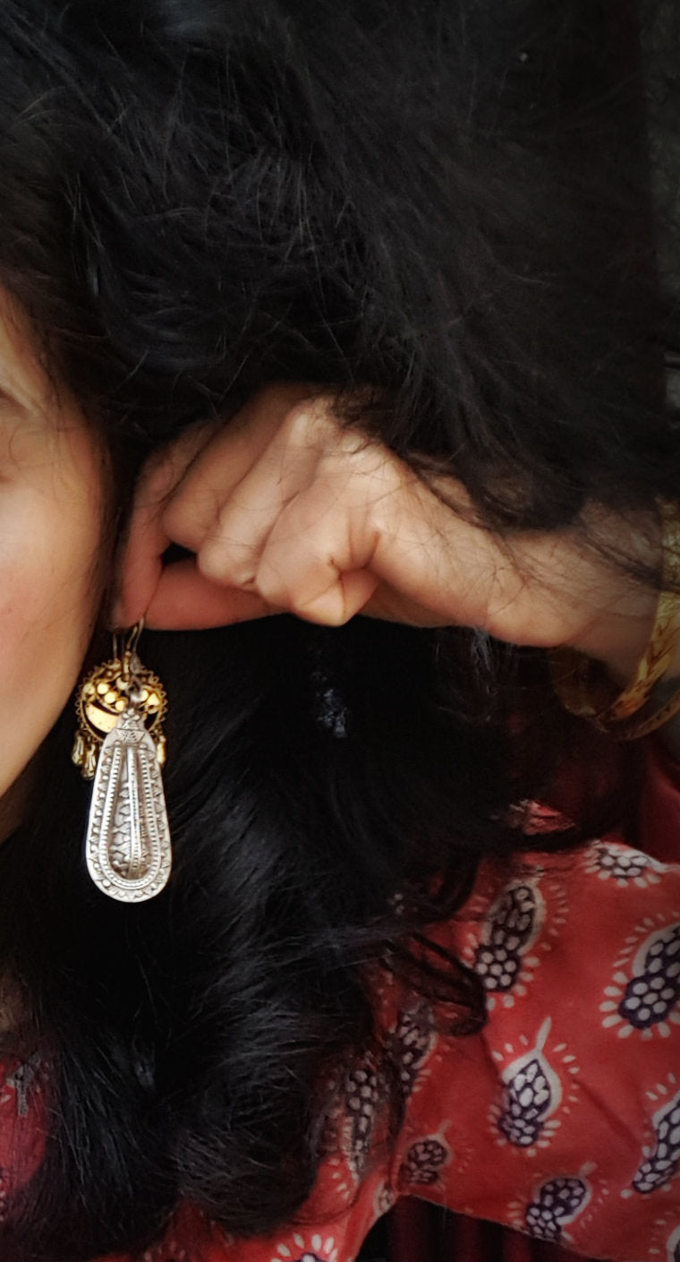 Vintage Long Kazakh Silver Earrings