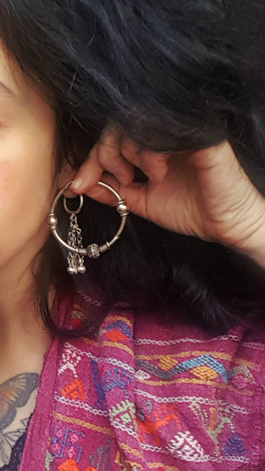 Large Bali Hoop Earrings with Silver Beads