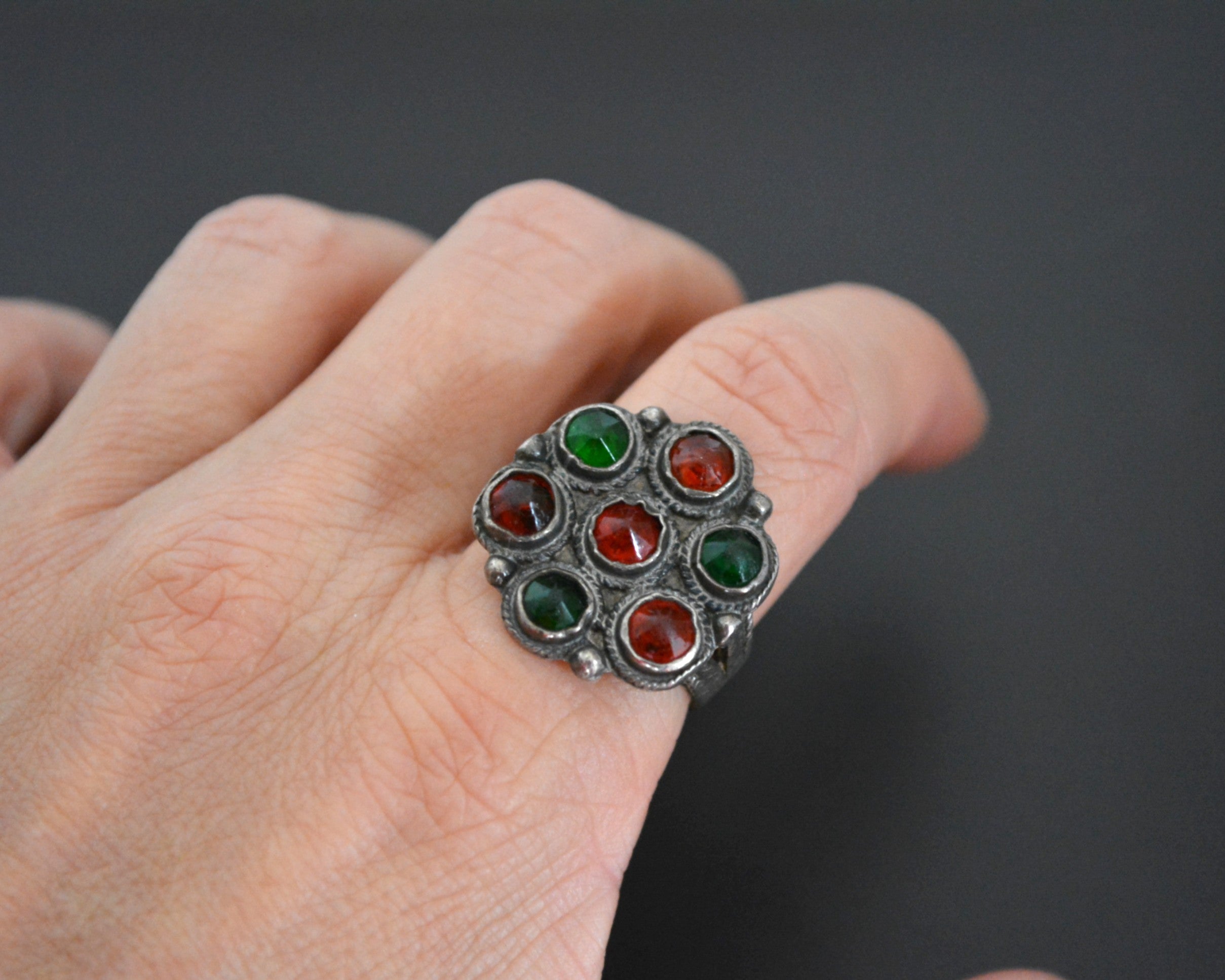Afghani Ring with Glass Stones - Size 8.5