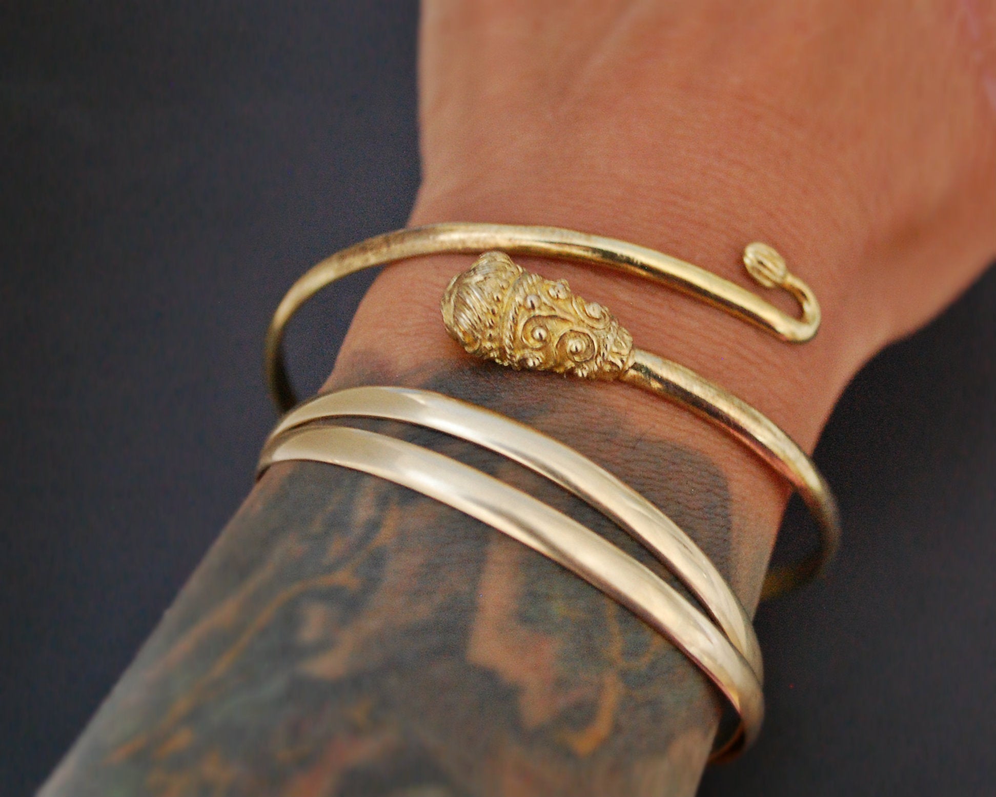 Vintage Gilded Lion Head Bracelet or Upper Arm Bracelet