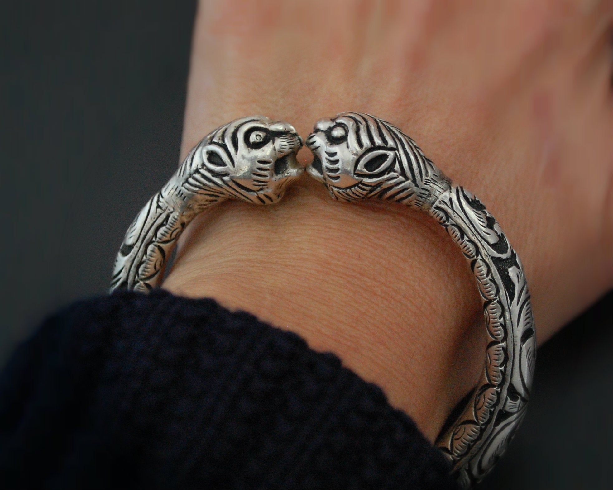 Rajasthani Tiger Silver Repoussee Bracelet
