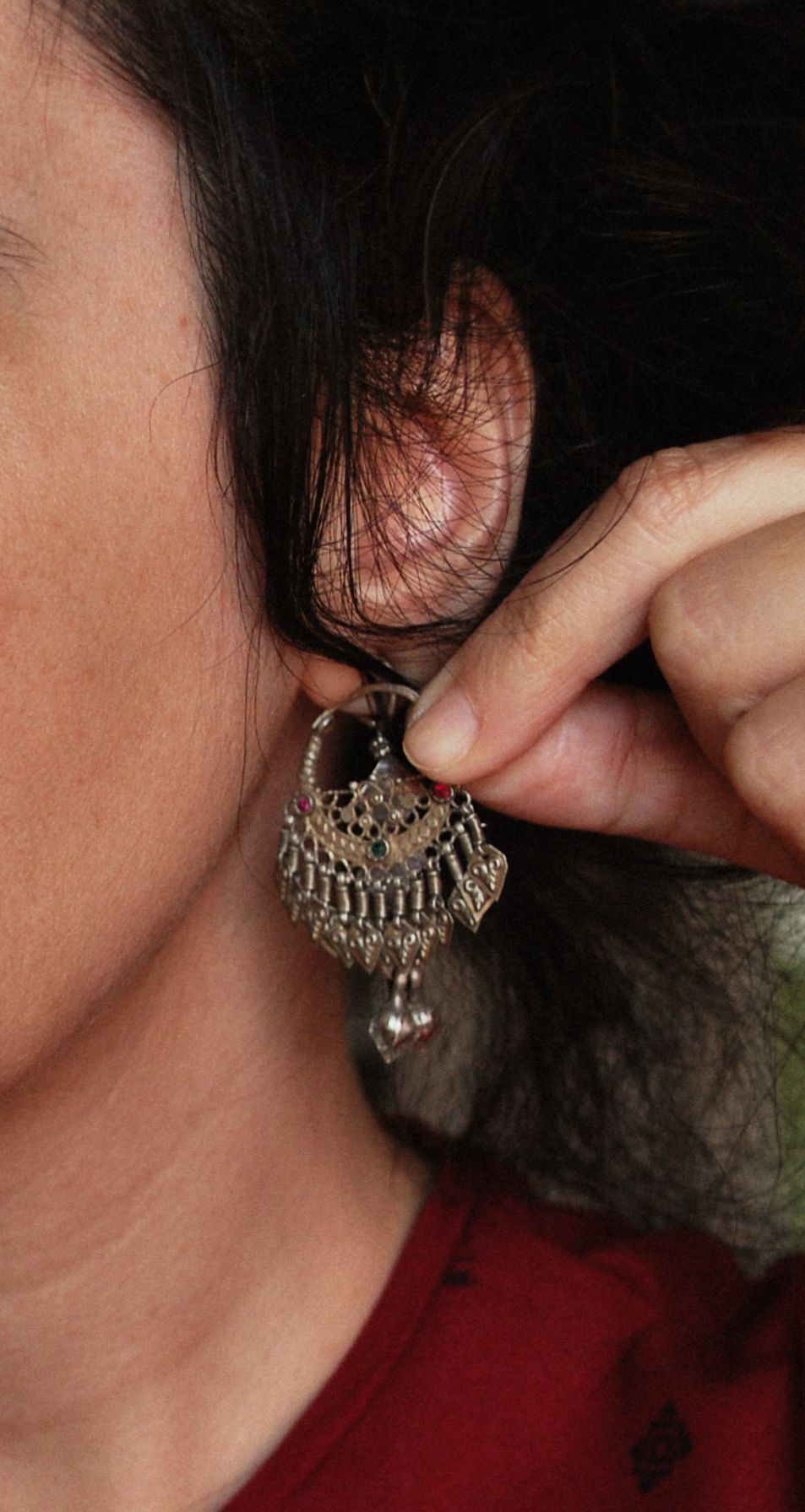 Antique Gilded Afghani Hoop Earrings with Tassels