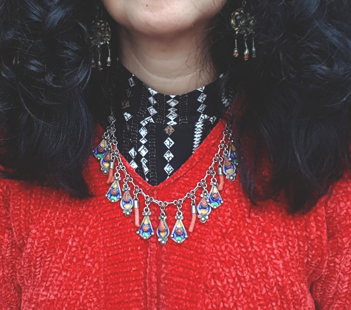 Berber Kabyle Coral Enamel Necklace