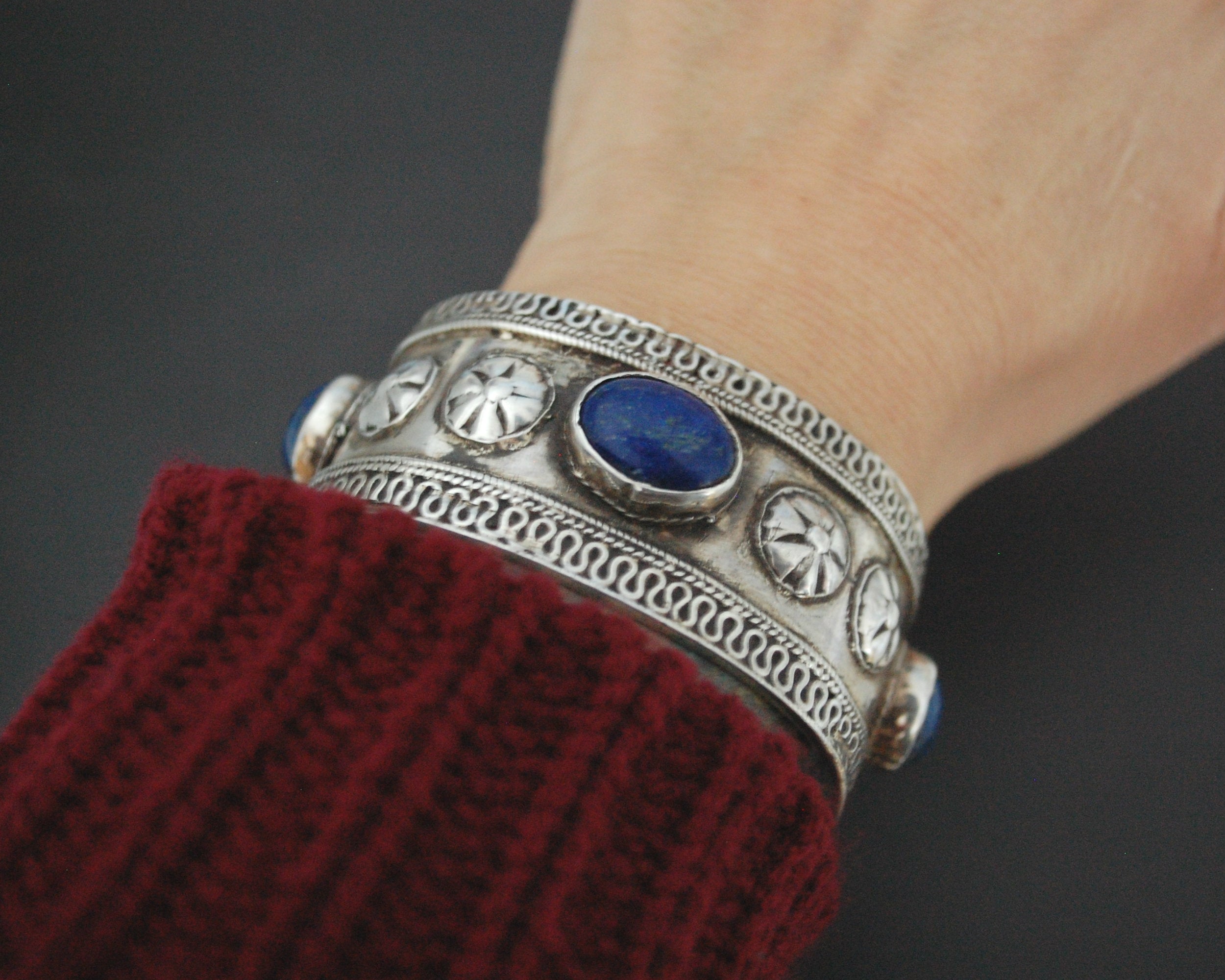 Antique Turkmen Silver Lapis Lazuli Bracelet
