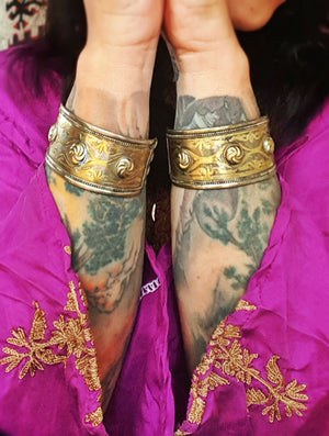 Pair Turkmen Gilded Silver Cuff Bracelets