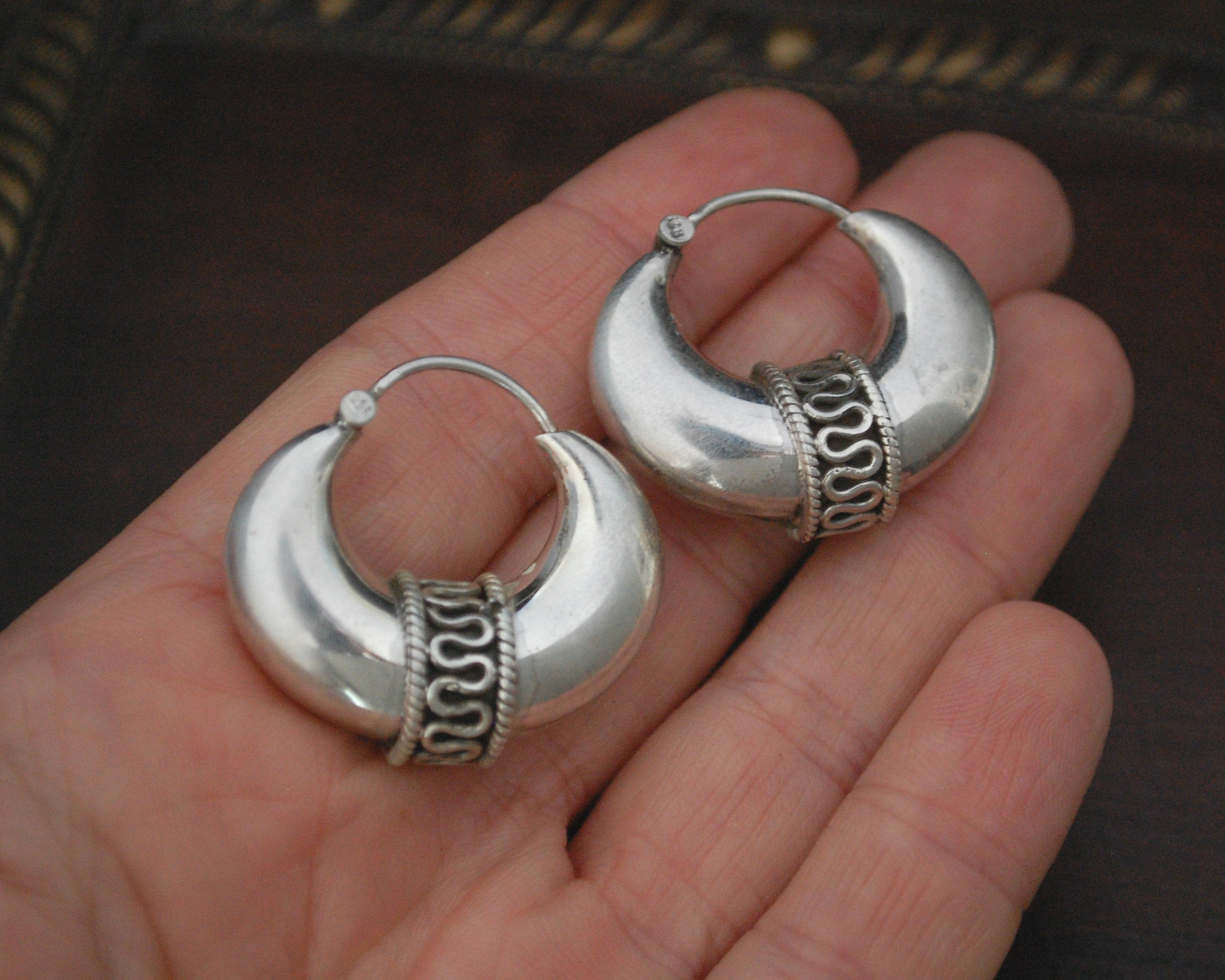 Substantial Ethnic Hoop Earrings with Wire Work - MEDIUM