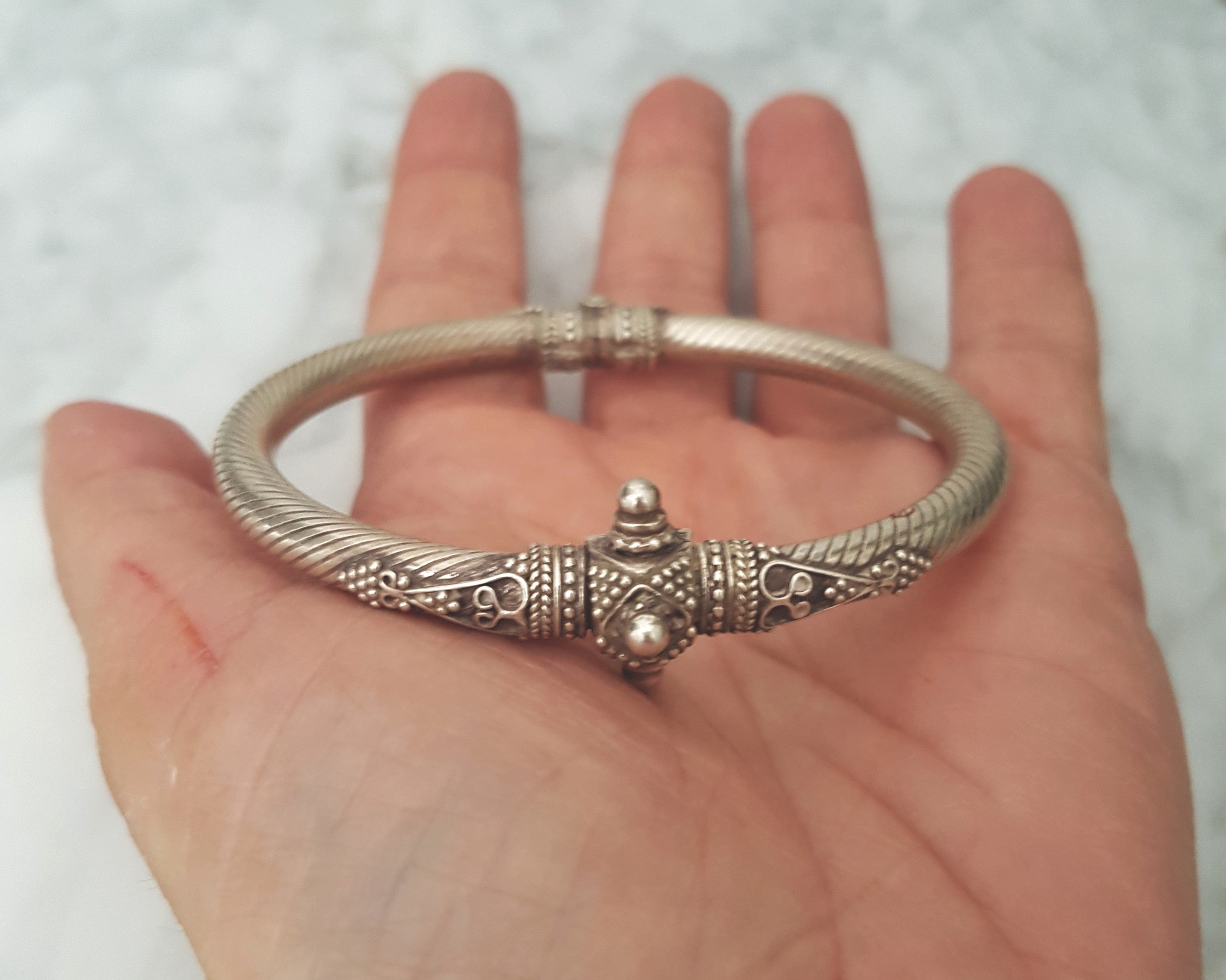 Ethnic Indian Silver Bracelet - Hinged