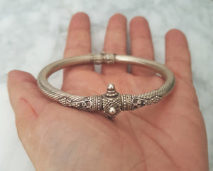 Ethnic Indian Silver Bracelet - Hinged