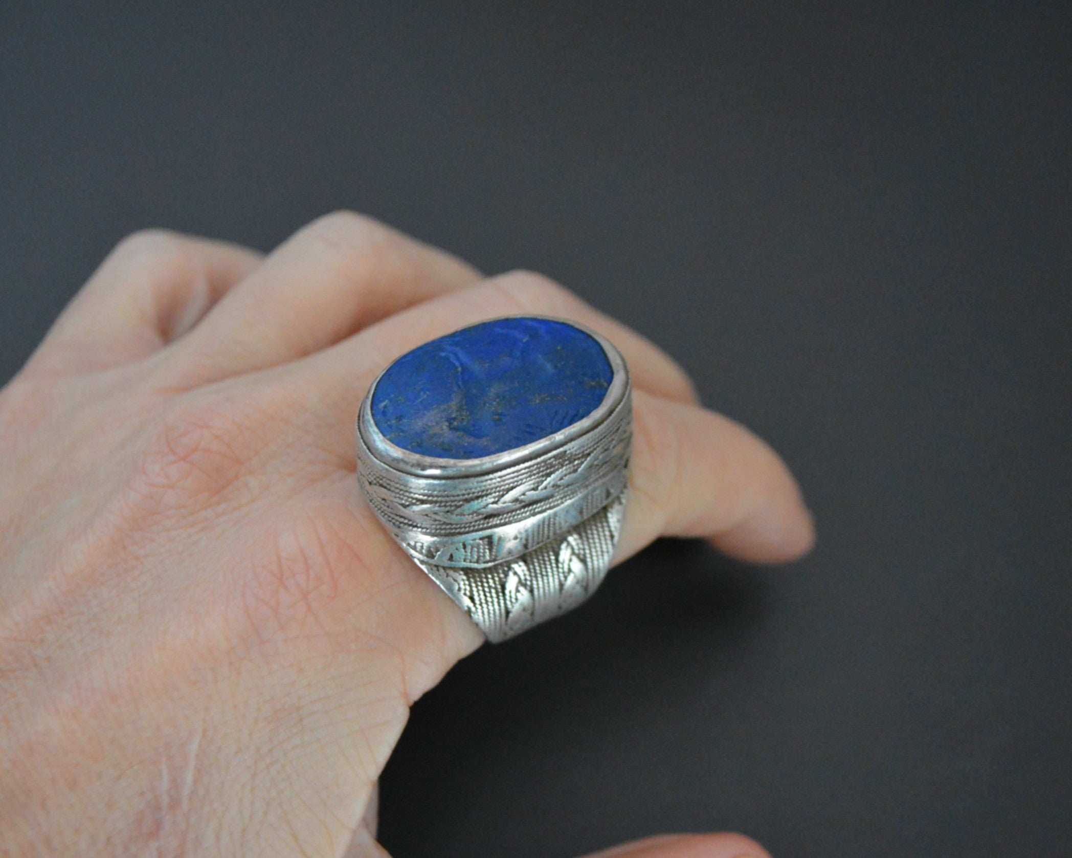 Afghani Lapis Lazuli Intaglio Ring  - Size 10.5