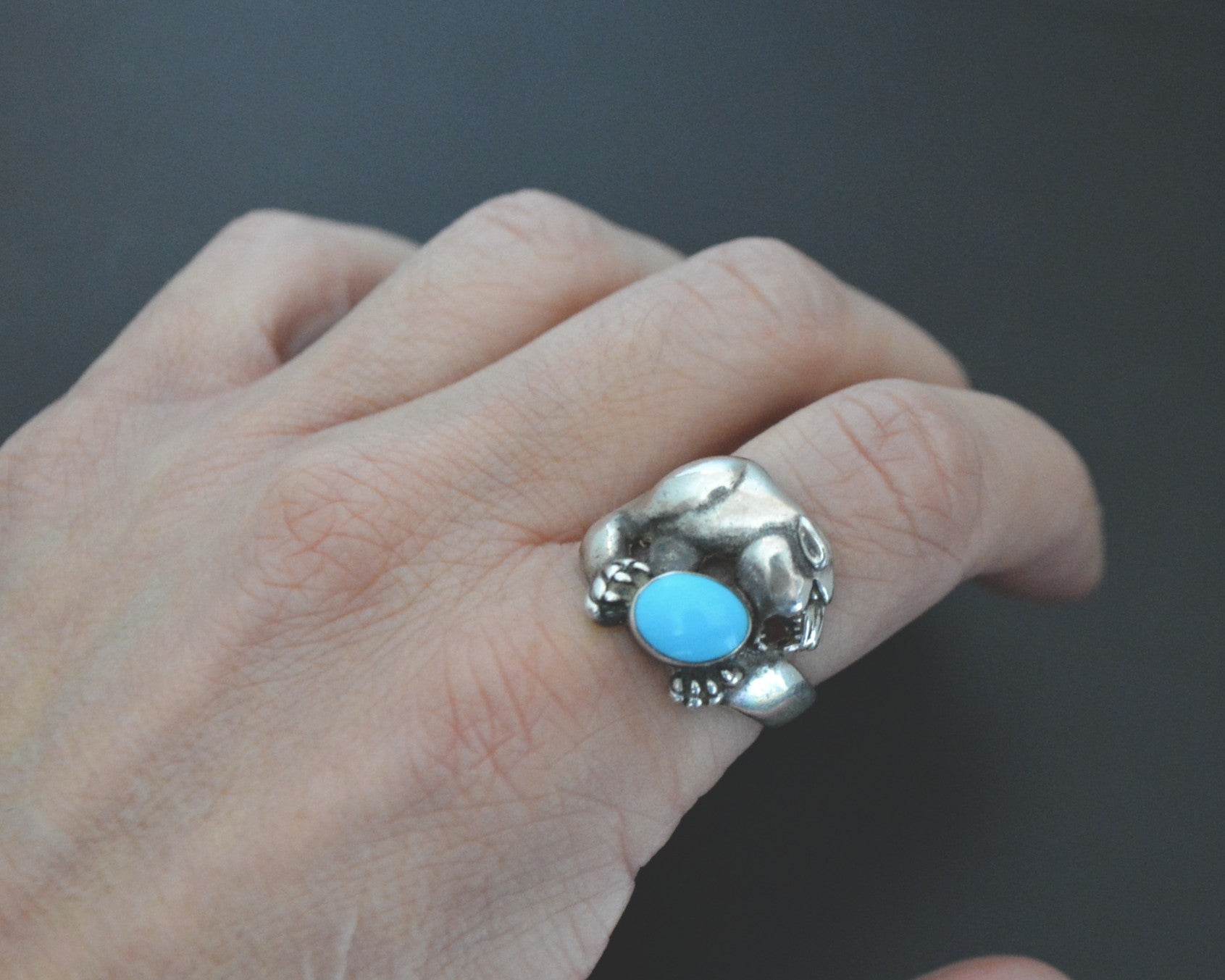 Jaguar Turquoise Silver Ring - Size 8.5
