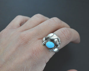 Jaguar Turquoise Silver Ring - Size 8.5