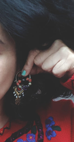 Uzbek Coral Amethyst Hoop Earrings
