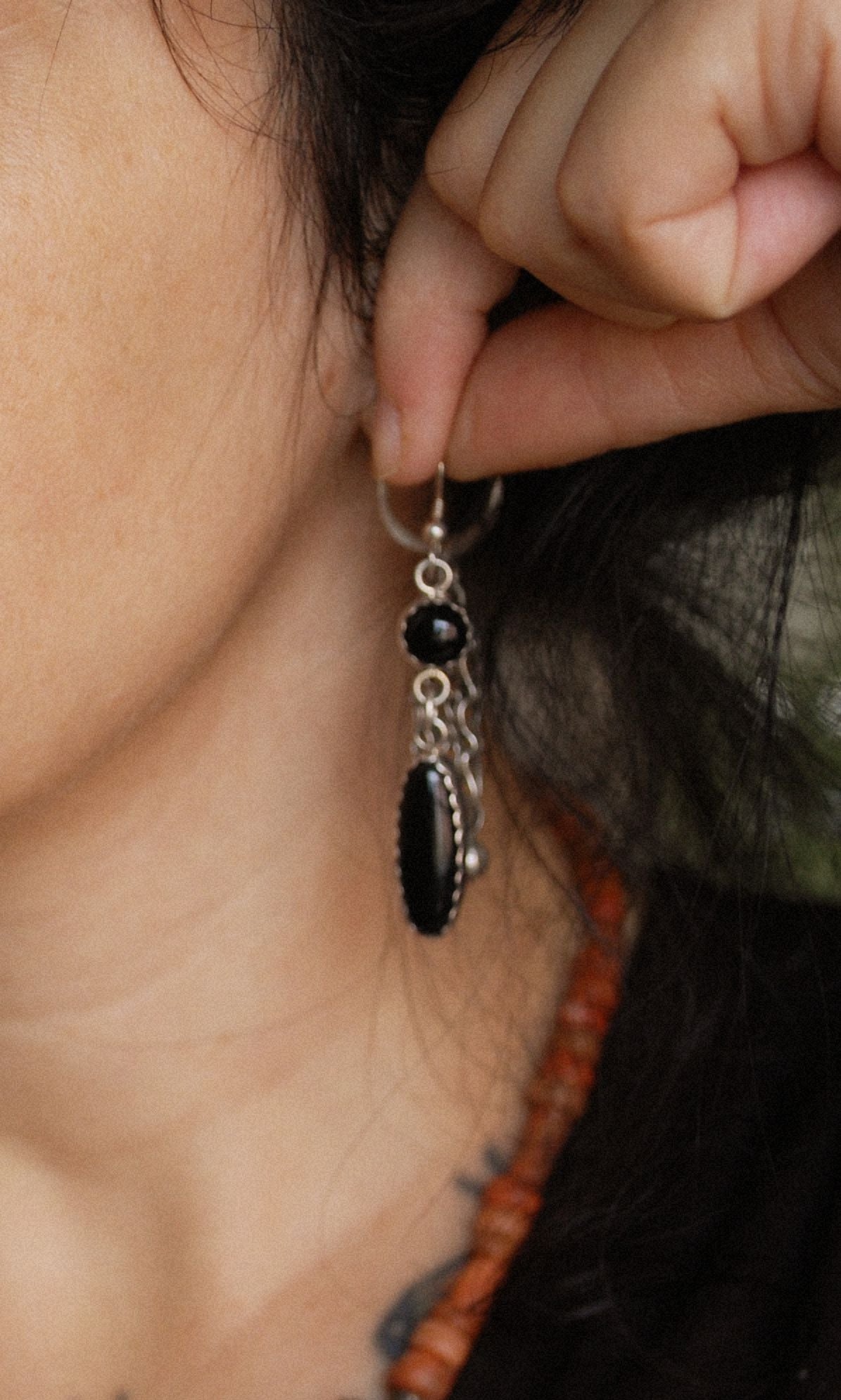 Native American Onyx Earrings - Signed Annabelle Peterson