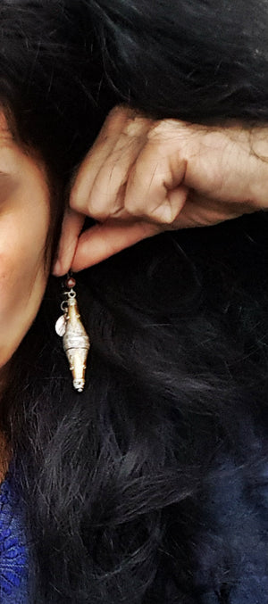 Kazakh Style Silver Gilded Earrings with Carnelian