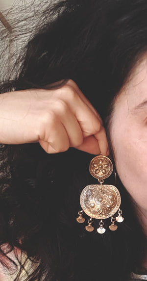 Huge Rajasthani Silver Gilded Dangle Earrings