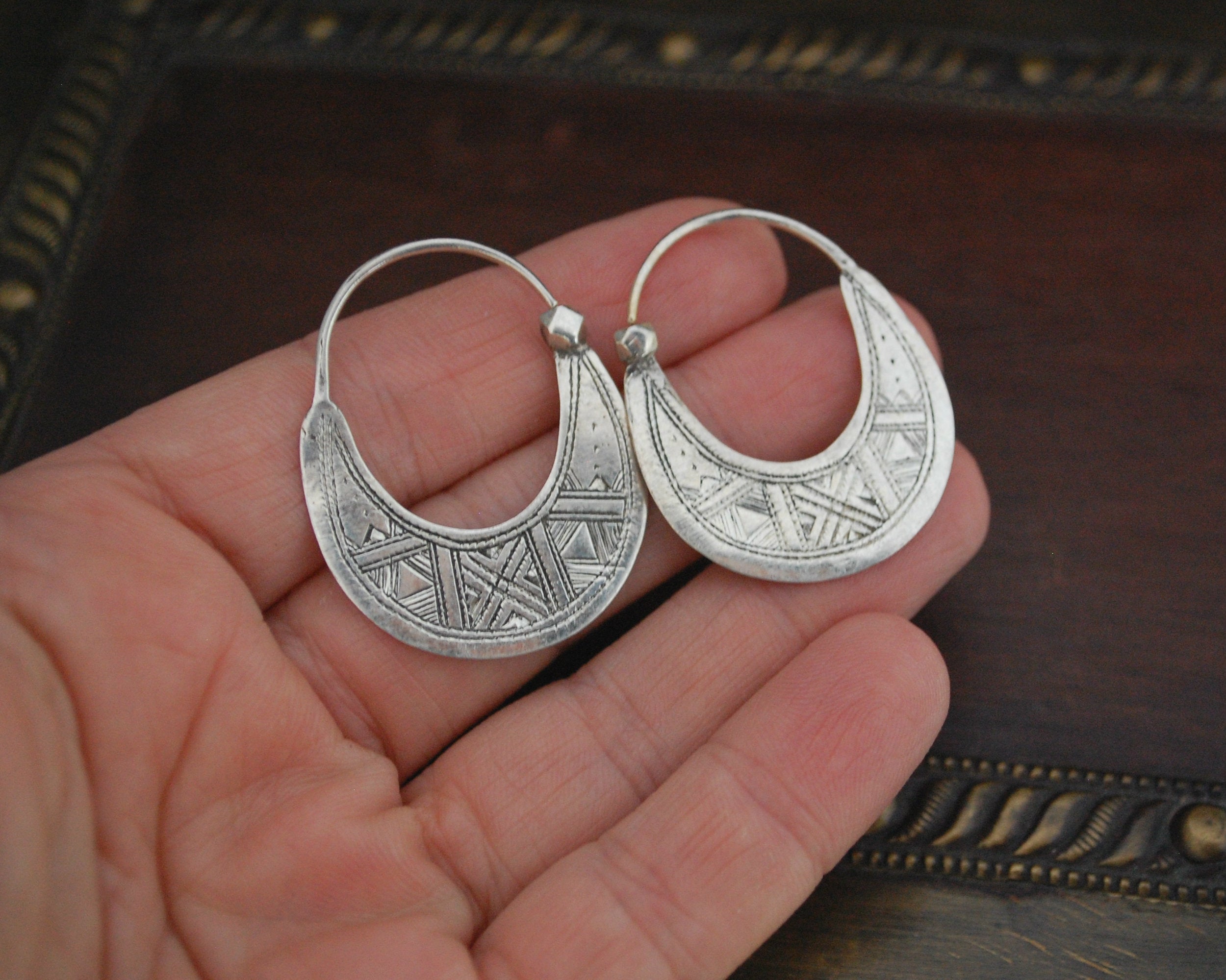 Tuareg Hoop Earrings with Carvings