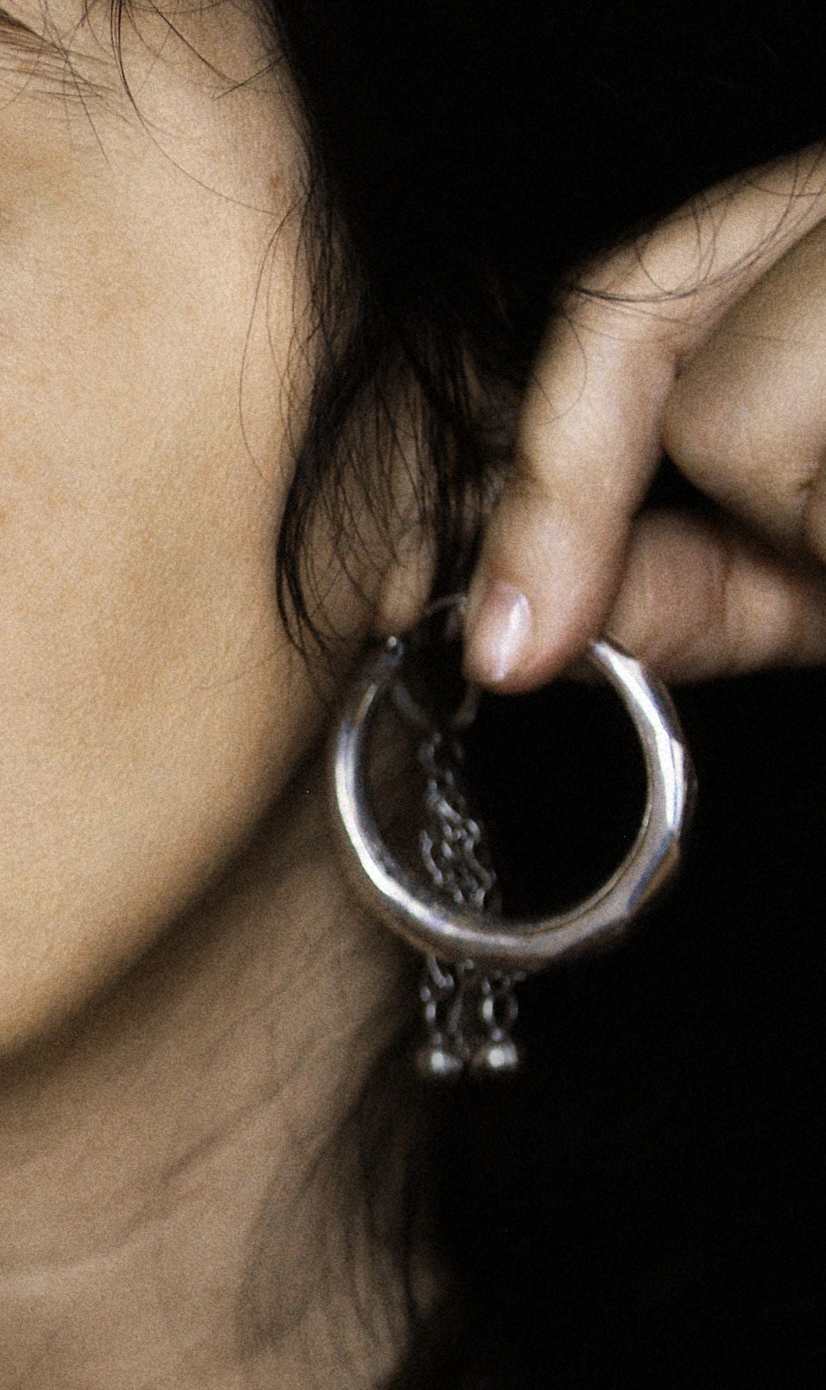 Faceted Ethnic Silver Hoop Earrings
