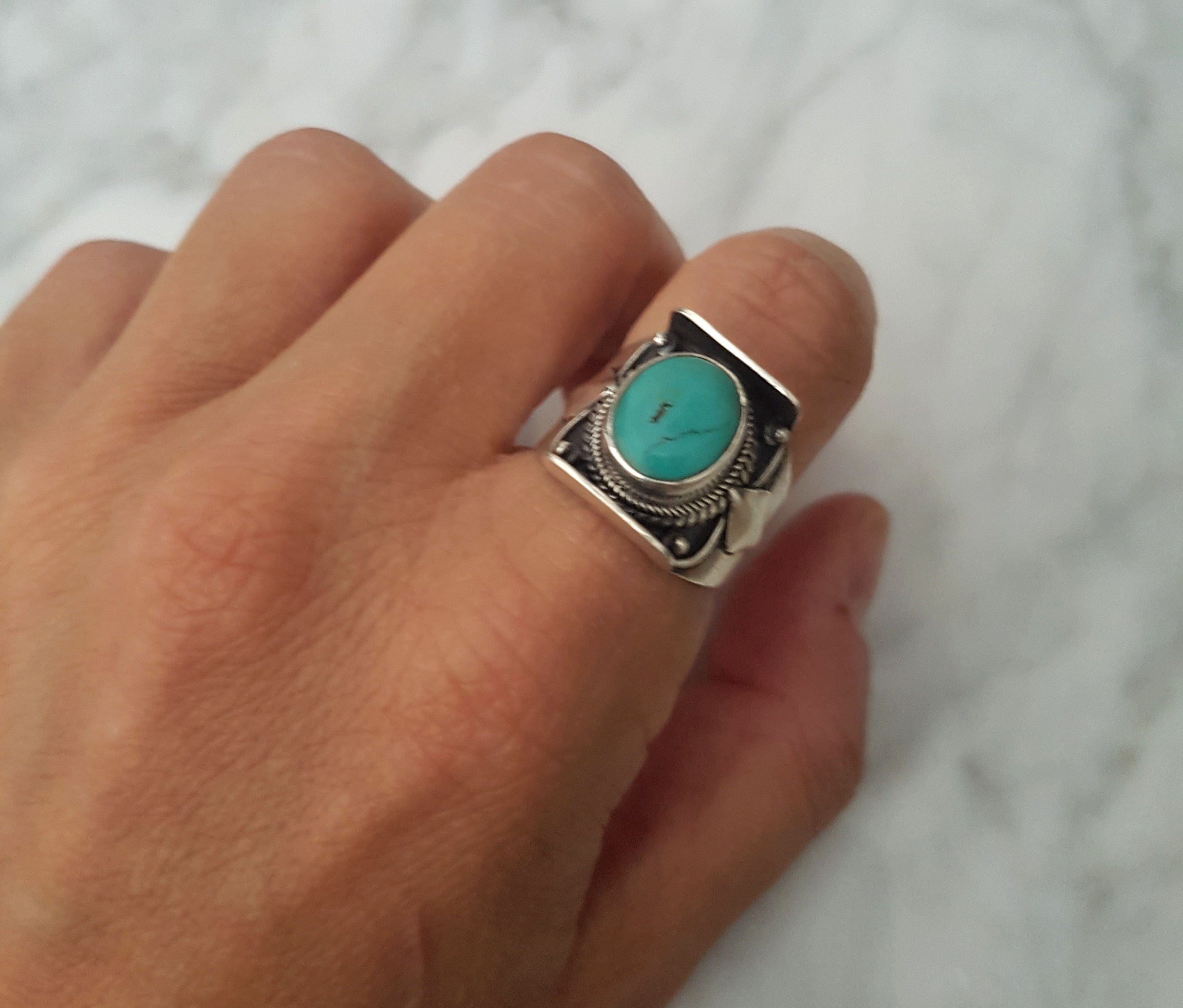 Nepali Turquoise Saddle Ring - Size 7.75 / 8