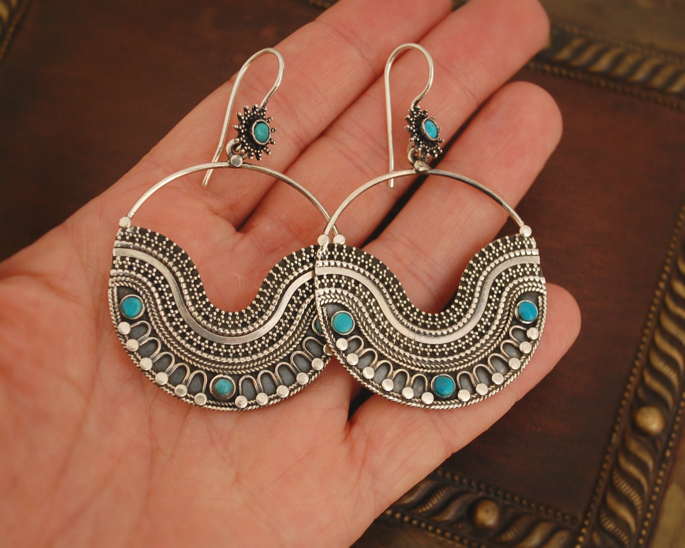 Ethnic Turquoise Earrings from India