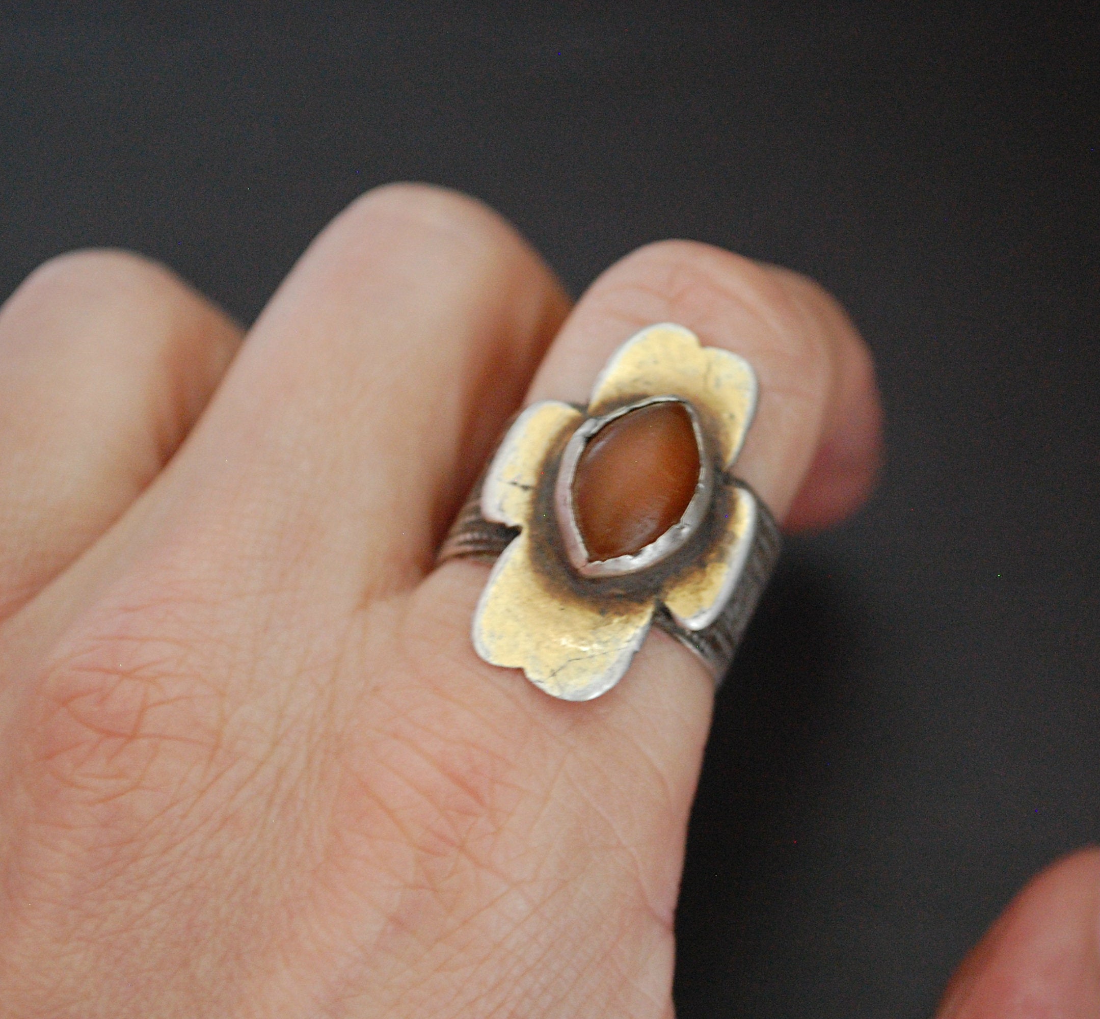 Turkmen Gilded Carnelian Ring - Size 8.5