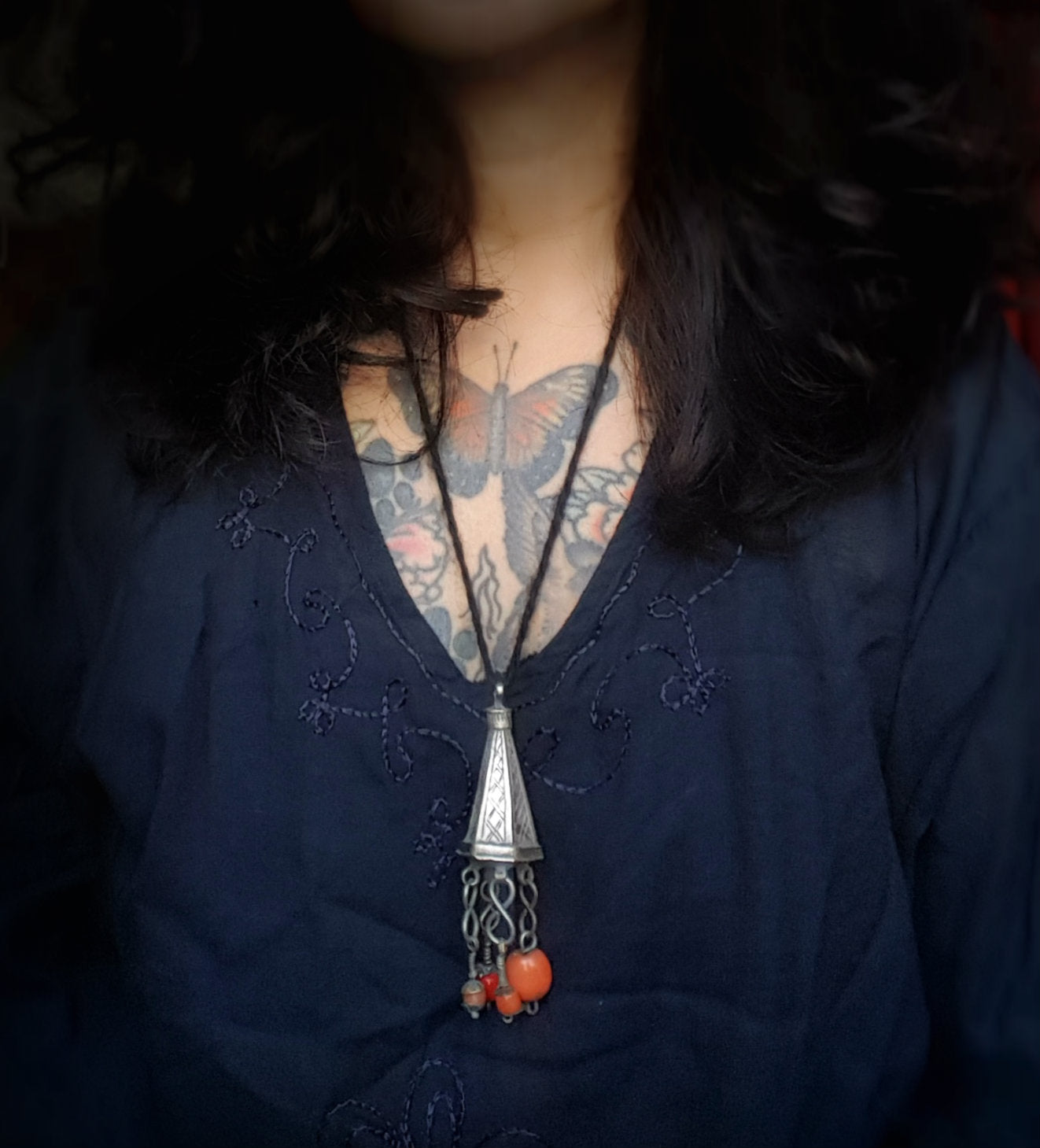 Berber Silver Coral Pendant from Morocco