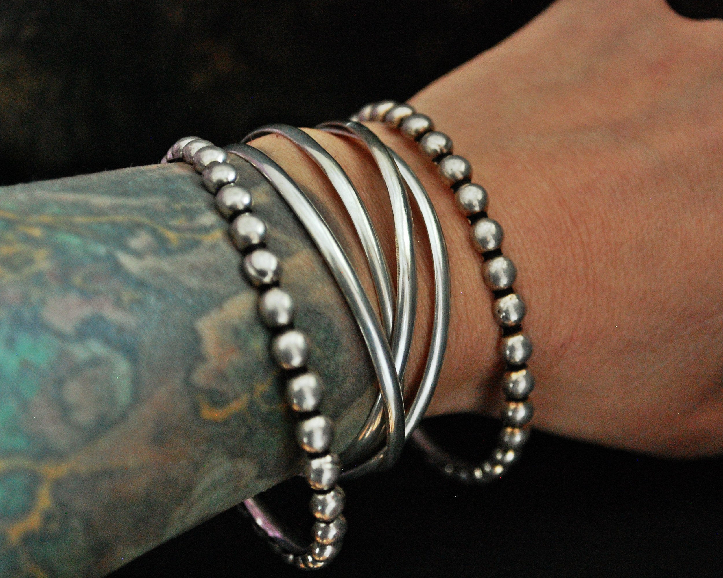 Indian Sterling Silver Bangle Bracelets - PAIR
