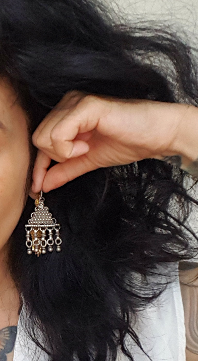 Indian Tribal Earrings with Bell Dangles