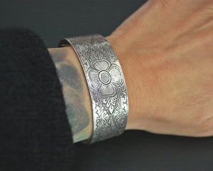 Nepali Lotus Engraved Cuff Bracelet