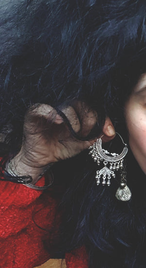 Bold Rajasthani Silver Hoop Earrings with Bells