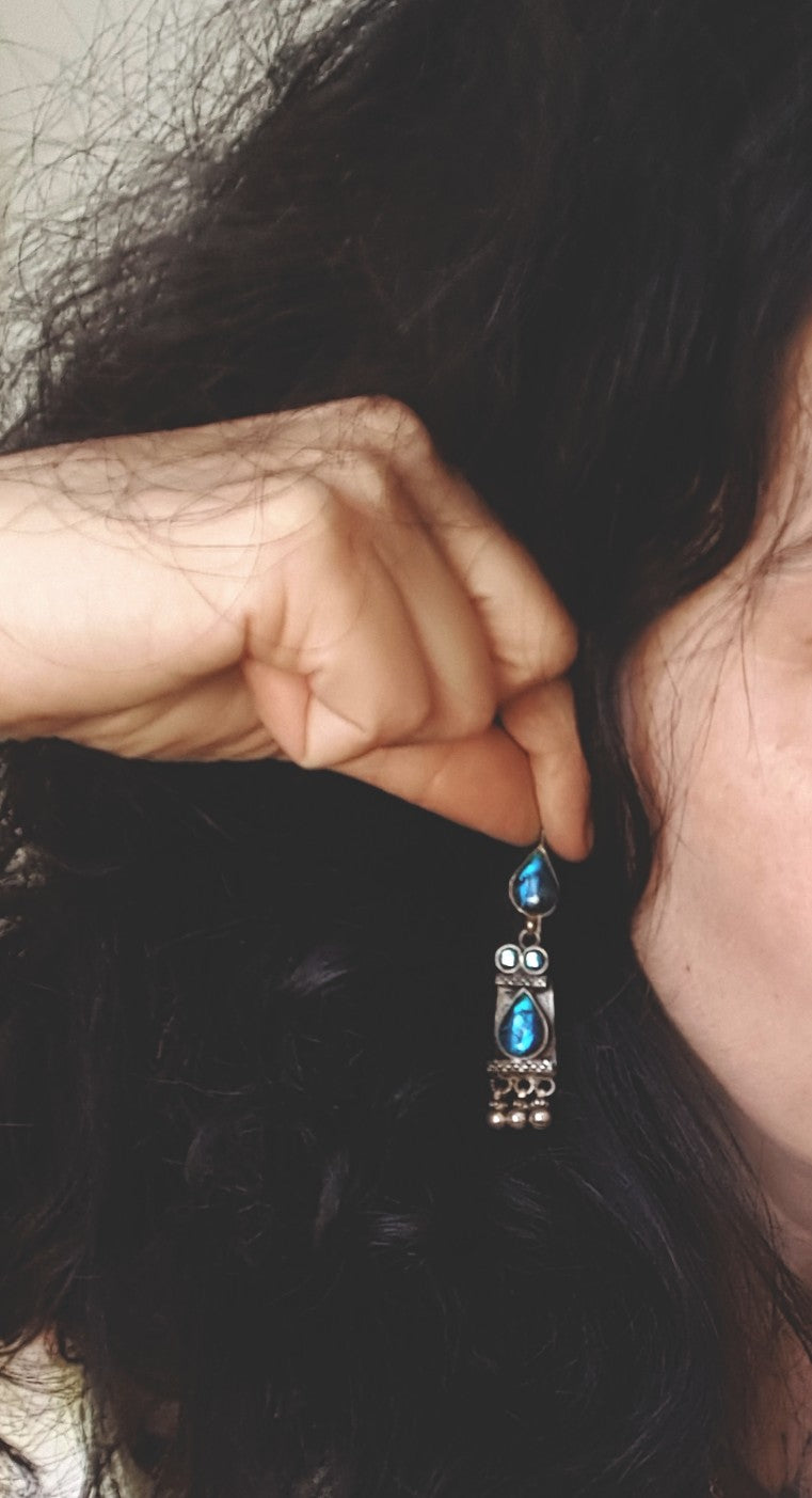 Rajasthani Earrings with Blue Glass