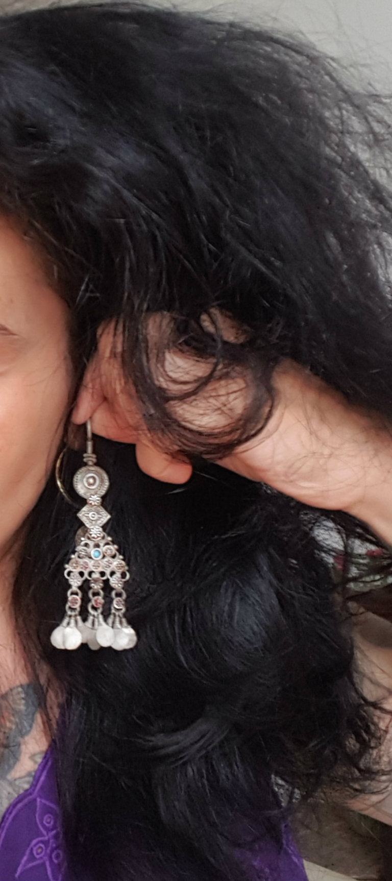 Large Antique Afghani Earrings with Turquoise