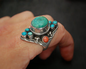 Substantial Nepali Turquoise Coral Ring - Size 8