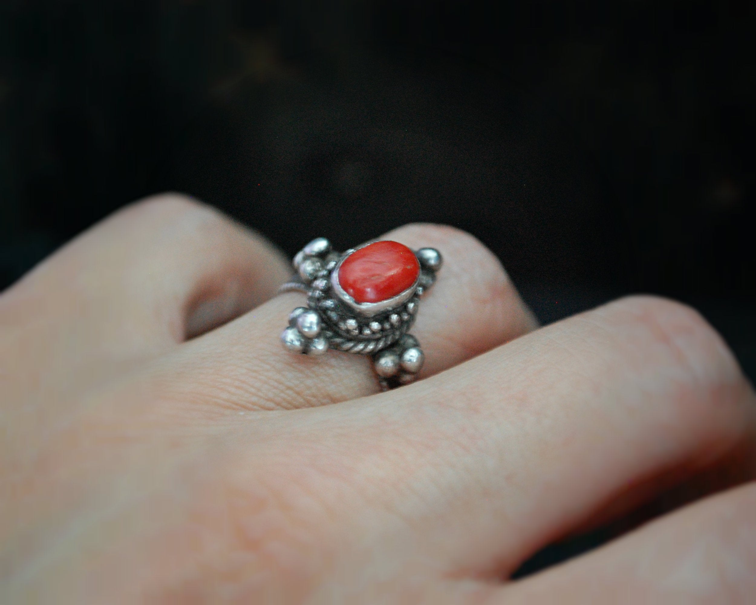 Ethnic Nepali Coral Ring - Size 5