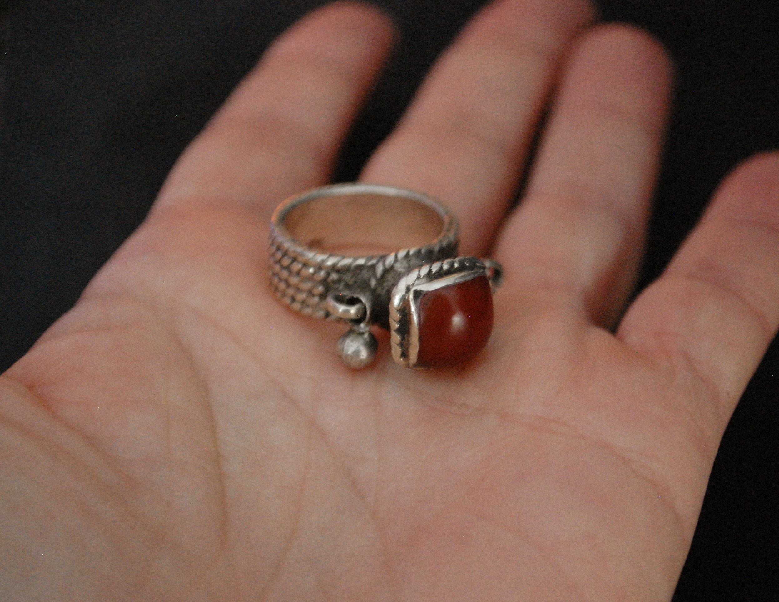 Antique Afghani Carnelian Ring with Bells - Size 6.5