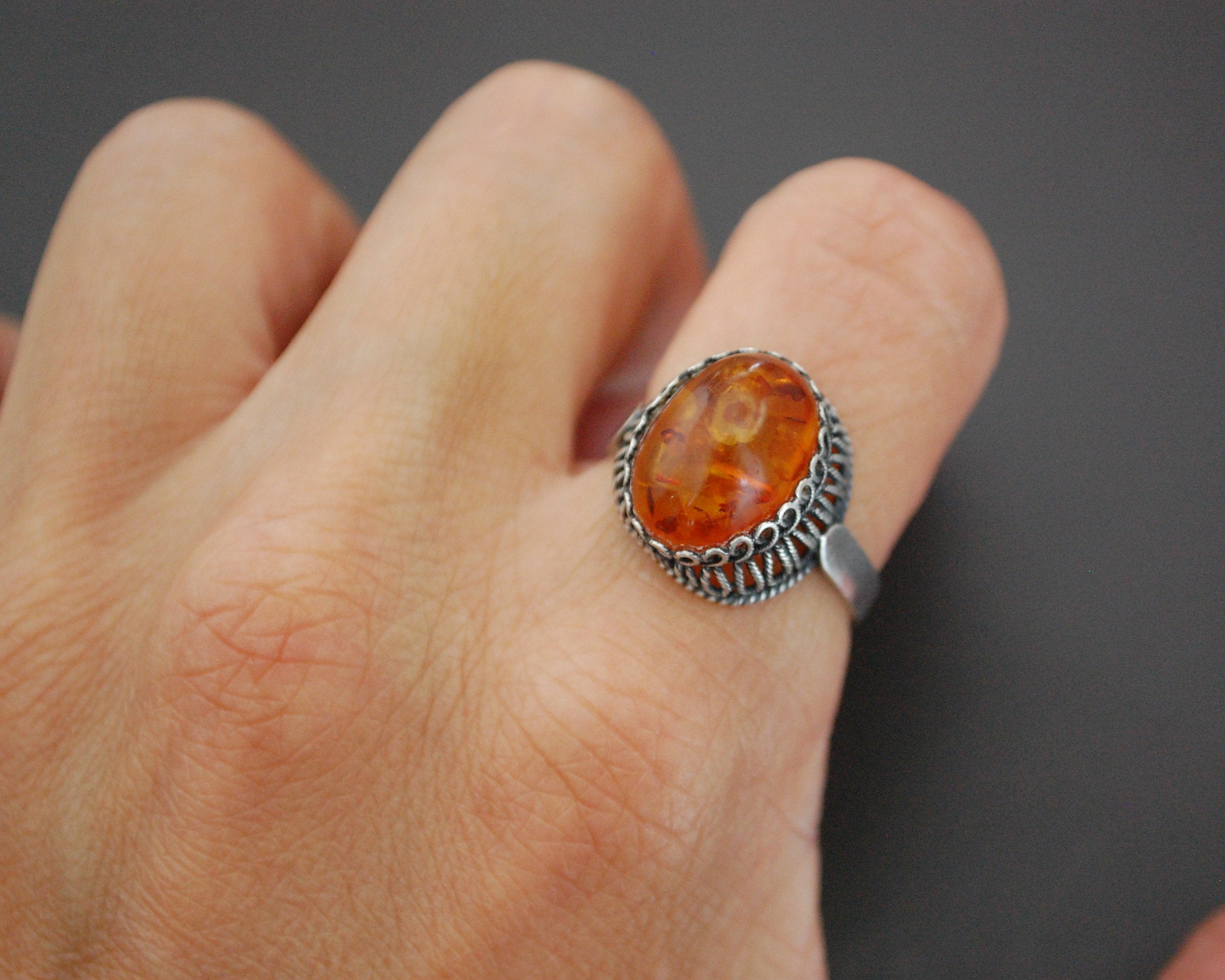 Ethnic Amber Ring - Size 7.5