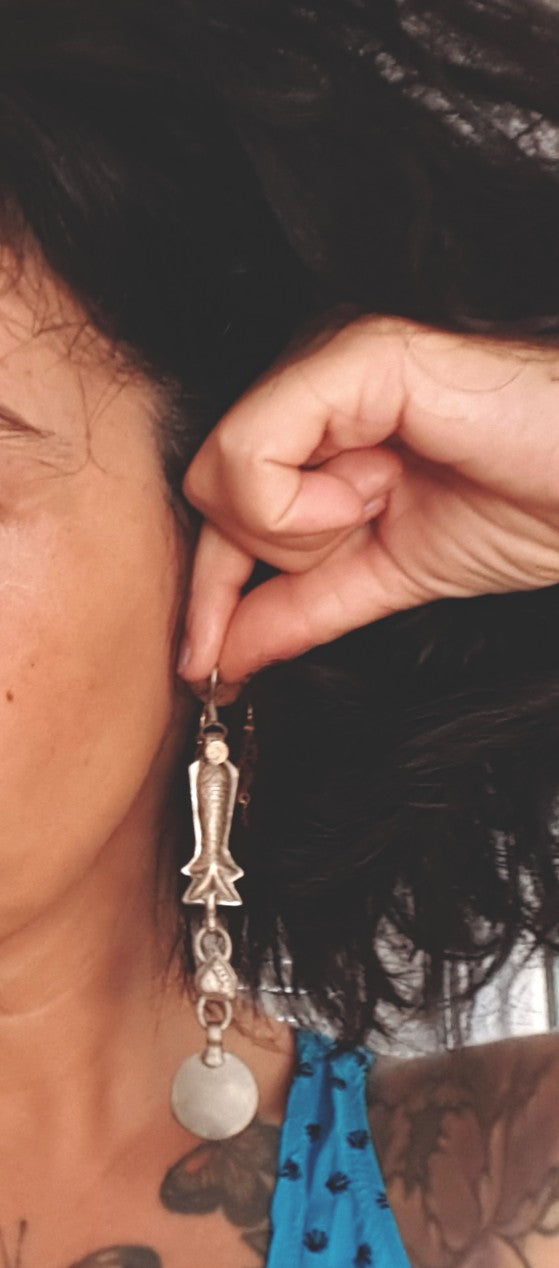 Long Afghani Fish Dangle Earrings