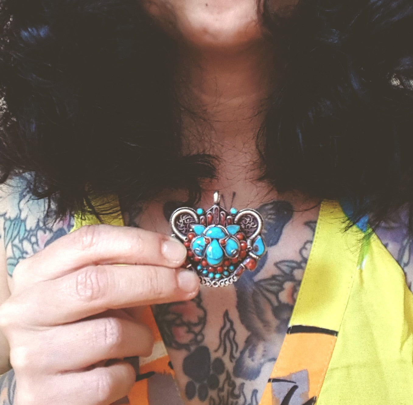 Tibetan Nepali Turqouise Coral Zeeba Pendant