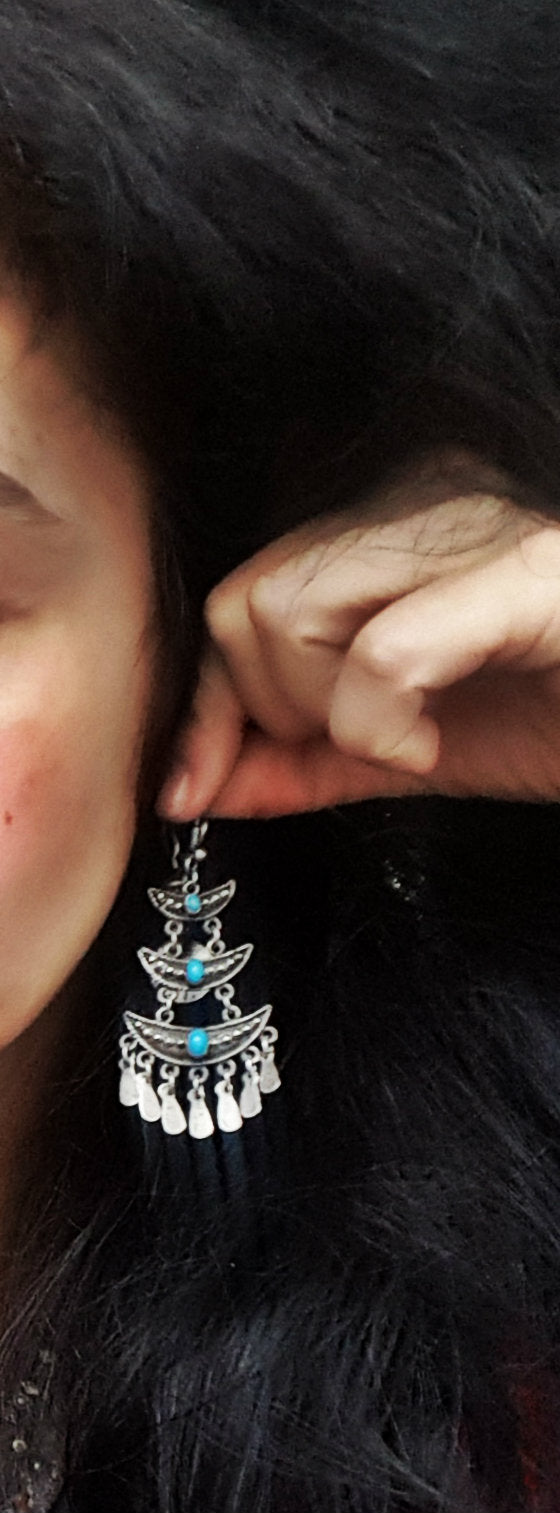 Ethnic Turquoise Earrings with Dangles