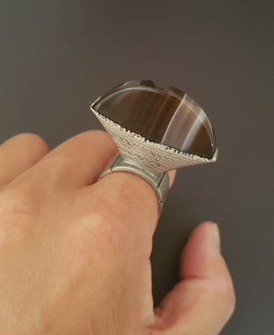 Tuareg Agate Tisek Silver Ring - Size 8