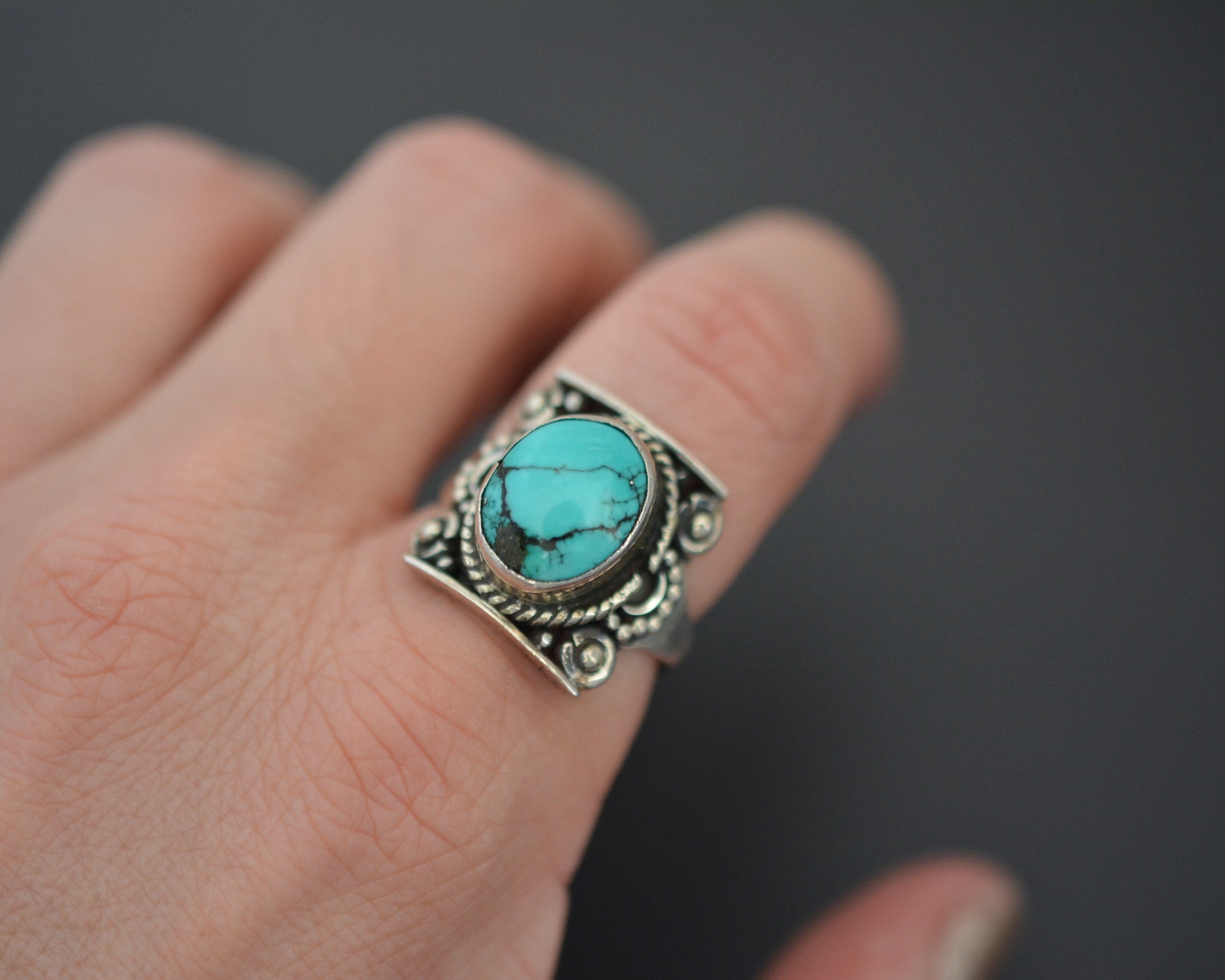 Nepali Turquoise Saddle Ring - Size 7.5