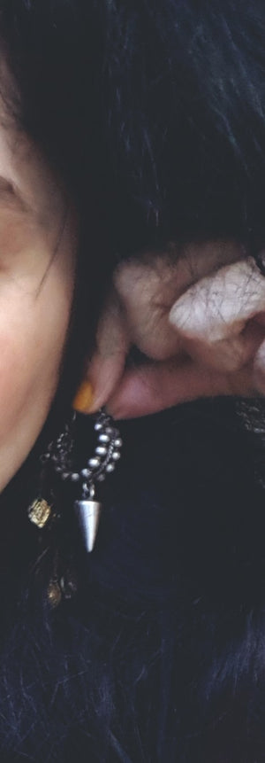 Ethnic Spike Hoop Earrings with Garnet