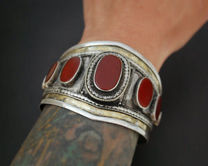 Afghani Turkmen Carnelian Gilded Cuff Bracelet