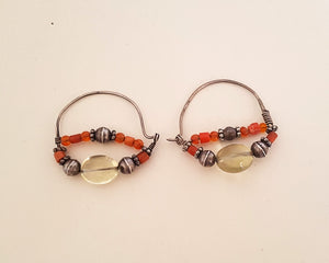 Uzbek Coral Glass Hoop Earrings