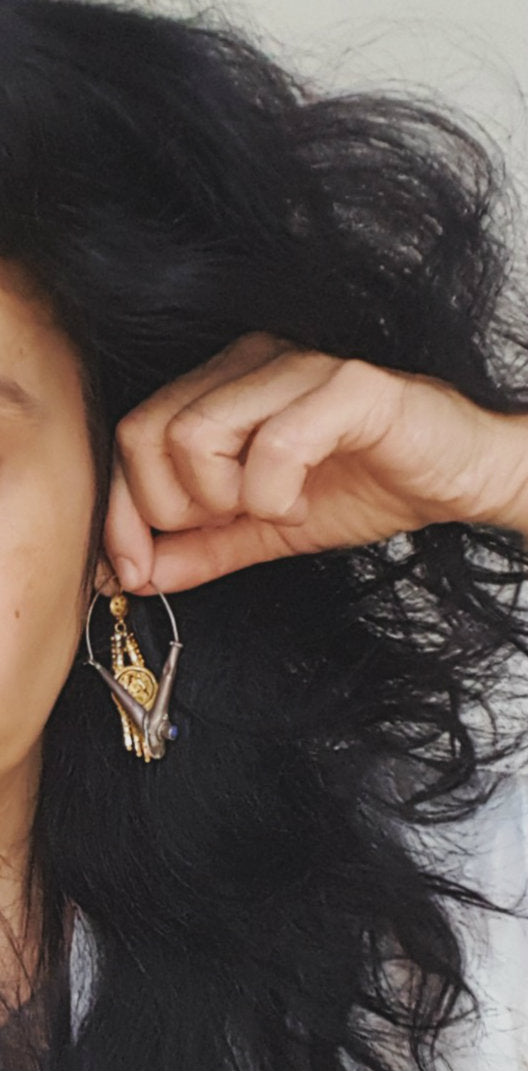 Ethnic Lapis Lazuli Hoop Earrings - LARGE